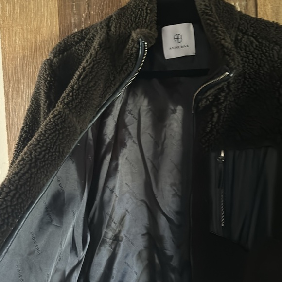 ANINE BING Espresso dark Brown Shearling jacket with leather detail - Picture 4 of 7